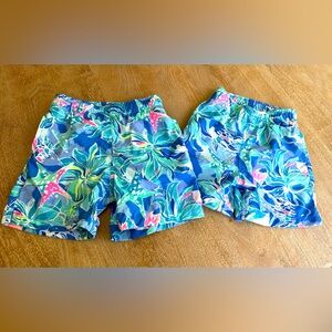 Lilly Pulitzer Kids Swim Trunks - Blue and Green Tropical Print